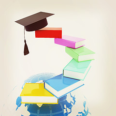 Image showing Earth of education with books around and graduation hat. Global 