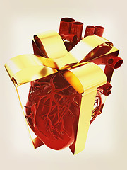 Image showing Red human heart with ribbon. Donor concept. 3d illustration. Vin