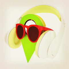 Image showing Glamour map pointer in sunglasses and headphones. 3d illustratio