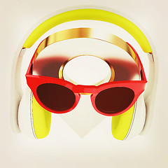 Image showing Glamour map pointer in sunglasses and headphones. 3d illustratio