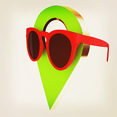 Image showing Glamour map pointer in sunglasses. 3d illustration. Vintage styl