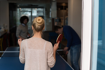 Image showing startup business team playing ping pong tennis