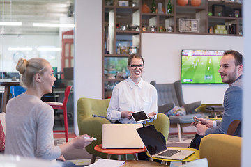 Image showing Startup Business Team At A Meeting at modern office building