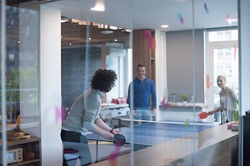 Image showing startup business team playing ping pong tennis