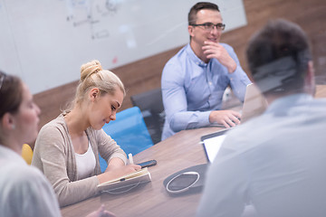 Image showing Startup Business Team At A Meeting at modern office building