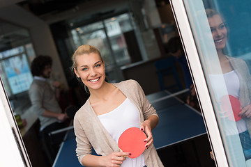 Image showing startup business team playing ping pong tennis