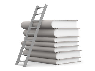 Image showing Pile of white books with a stair