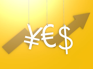 Image showing Euro dollar yen sign hang with yellow background