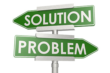 Image showing Problem and solution green road sign