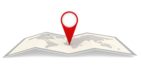 Image showing World map in frame with pin pointer