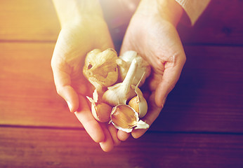 Image showing woman hands holding garlic