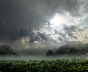 Image showing Sunset with rays over Khwae