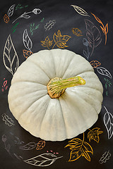 Image showing Pumpkin with drawn fall foliage