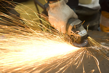 Image showing Angle grinder in use