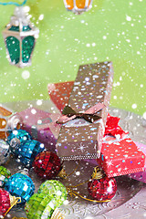 Image showing Christmas toys, lights and presents