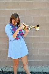 Image showing Female jazz trumpet player.