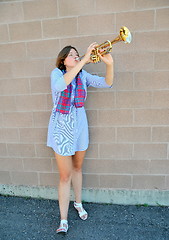 Image showing Female jazz trumpet player.