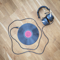 Image showing Old vinyl record and headphones