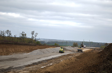 Image showing road construction excavator asphalt paver