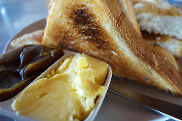 Image showing French toast with butter and kaya