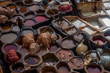 Image showing Old tannery in Fez, Morocco