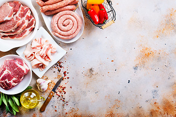 Image showing raw meat and sausages