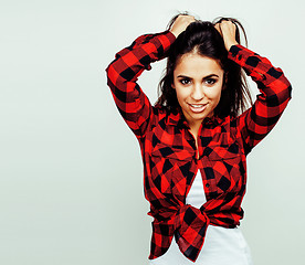 Image showing young happy smiling latin american teenage girl emotional posing on white background, lifestyle people concept 