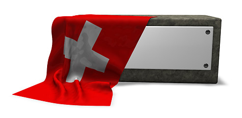 Image showing stone socket with blank sign and flag of switzerland - 3d rendering