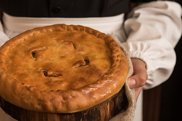 Image showing Pie from potato meat cheese and vegetables