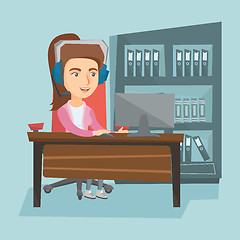 Image showing Business woman with headset working in the office.