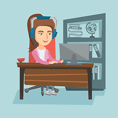 Image showing Business woman with headset working in the office.