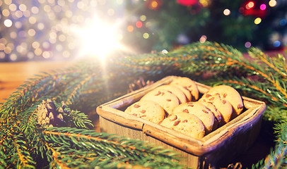 Image showing natural green fir christmas wreath and oat cookies