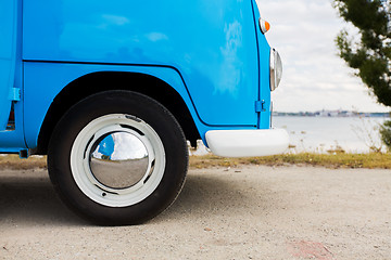 Image showing close up of hippie minivan car at seaside