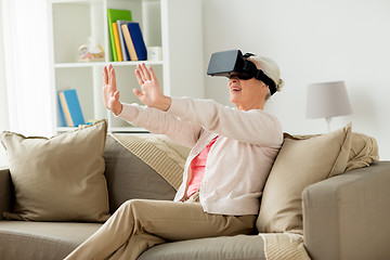 Image showing old woman in virtual reality headset or 3d glasses