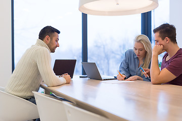 Image showing Startup Business Team At A Meeting at modern office building