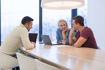 Image showing Startup Business Team At A Meeting at modern office building