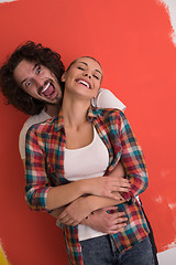 Image showing couple in love  over color background