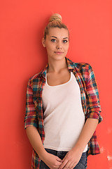 Image showing young woman over color background