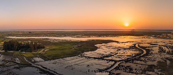 Image showing Aerial View of Esteiro da Tojeira at sunset