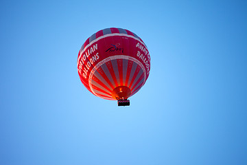 Image showing Hot air balloon on blue clear sunlight sky