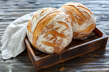 Image showing Loaves of fresh homemade sourdough bread.