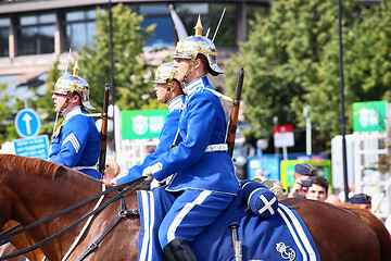 Image showing STOCKHOLM, SWEDEN - AUGUST 20, 2016: Swedish Royal Guards on hor