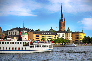 Image showing STOCKHOLM, SWEDEN - AUGUST 20, 2016: Tourists boat and View of G