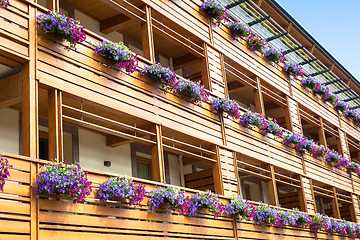 Image showing Flowers on Chalet balcony