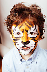 Image showing little cute boy with faceart on birthday party close up, little 