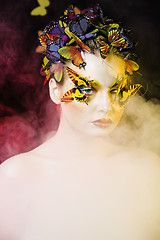 Image showing woman with summer creative make up like fairy butterfly closeup 