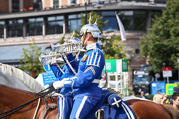 Image showing STOCKHOLM, SWEDEN - AUGUST 20, 2016: Swedish Royal Guards on hor