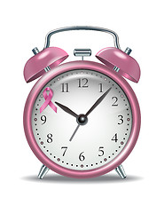 Image showing Pink alarm clock with pink ribbon