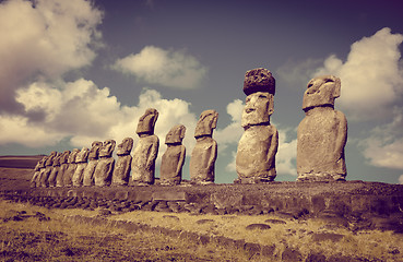 Image showing Moais statues, ahu Tongariki, easter island