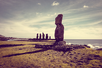 Image showing Moais statues, ahu tahai, easter island